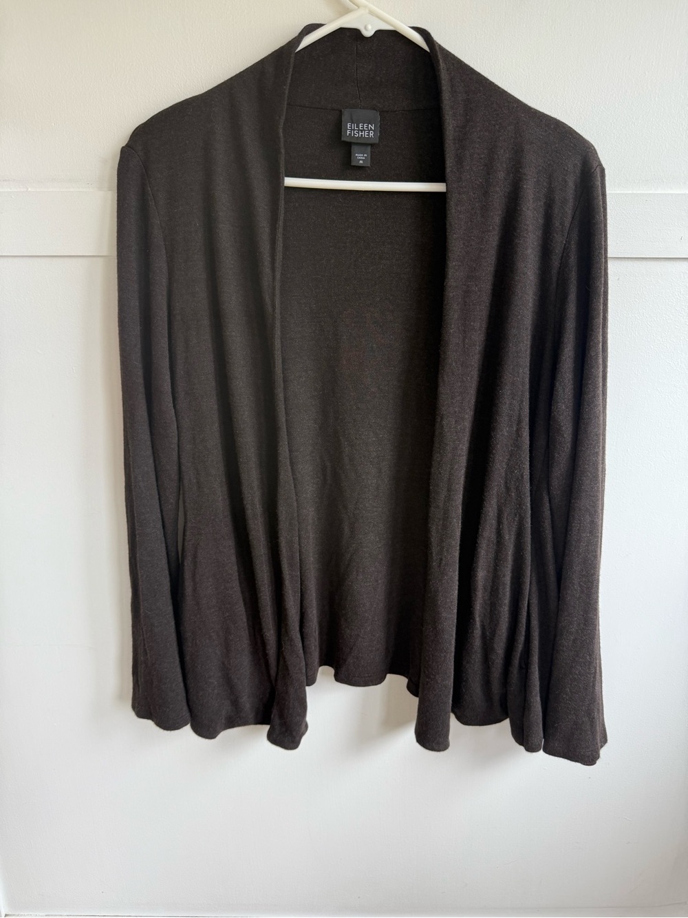 Eileen Fisher Open Front Cardigan Viscose Sweater Size Medium Brown Minimalist